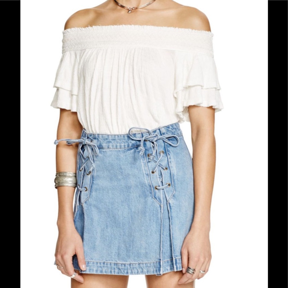 ❌SOLD❌FREE PEOPLE Crop Blouse OFF SHOULDER Ivory - Picture 4 of 8