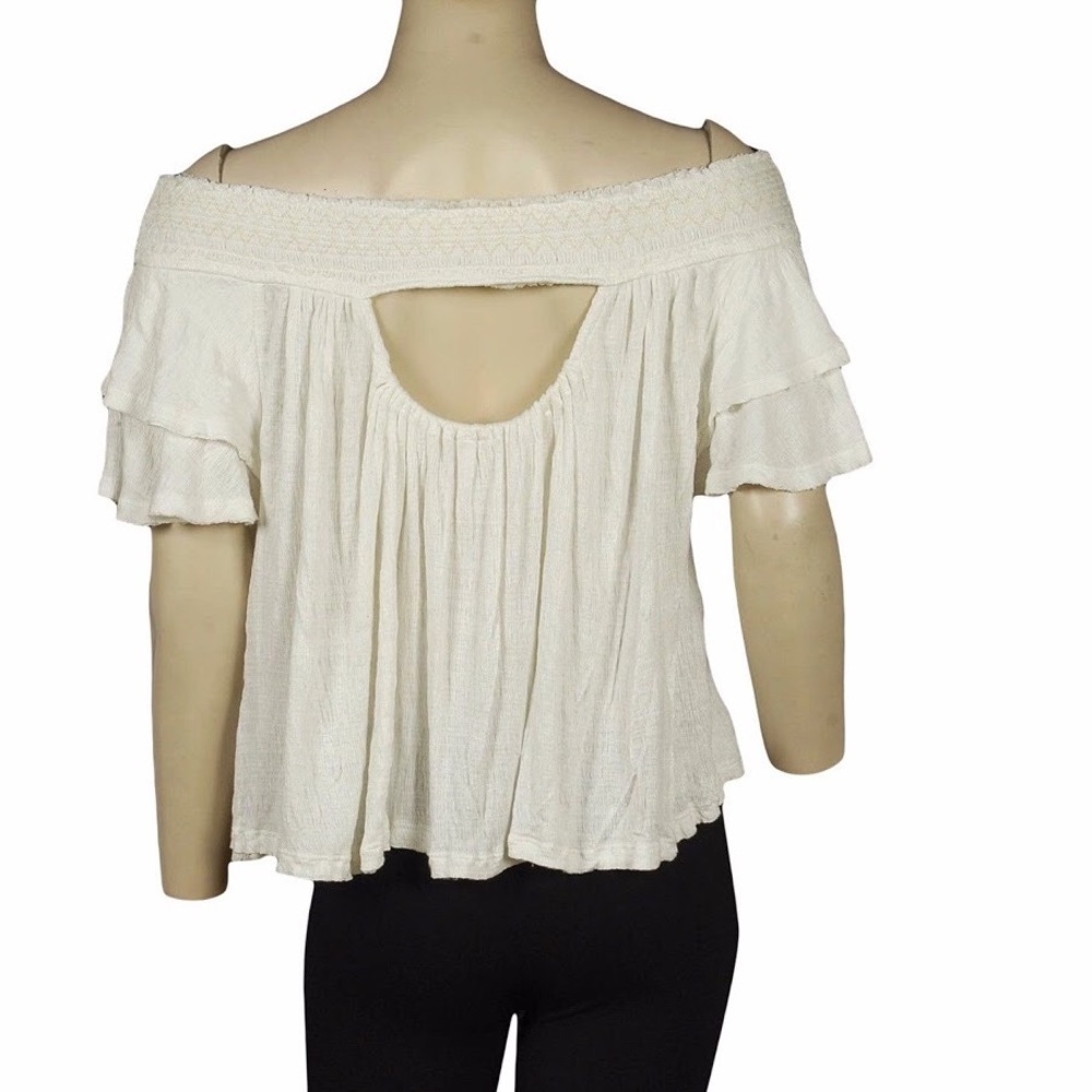 ❌SOLD❌FREE PEOPLE Crop Blouse OFF SHOULDER Ivory - Picture 8 of 8