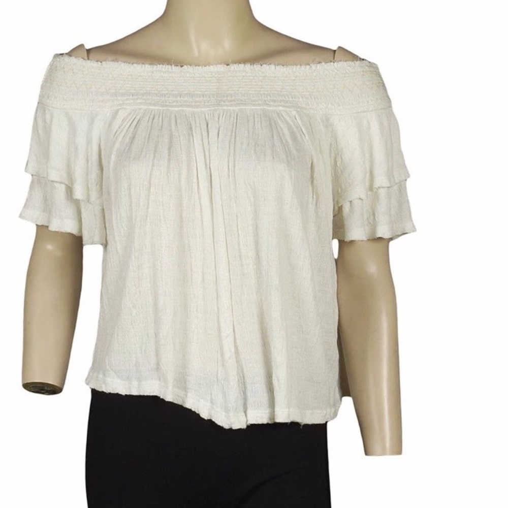 ❌SOLD❌FREE PEOPLE Crop Blouse OFF SHOULDER Ivory - Picture 7 of 8