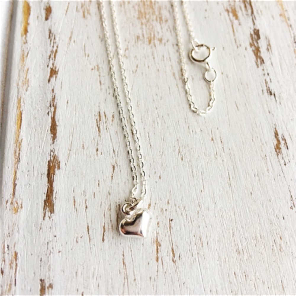 Dainty Mini Puffy Heart Sterling Silver Necklace