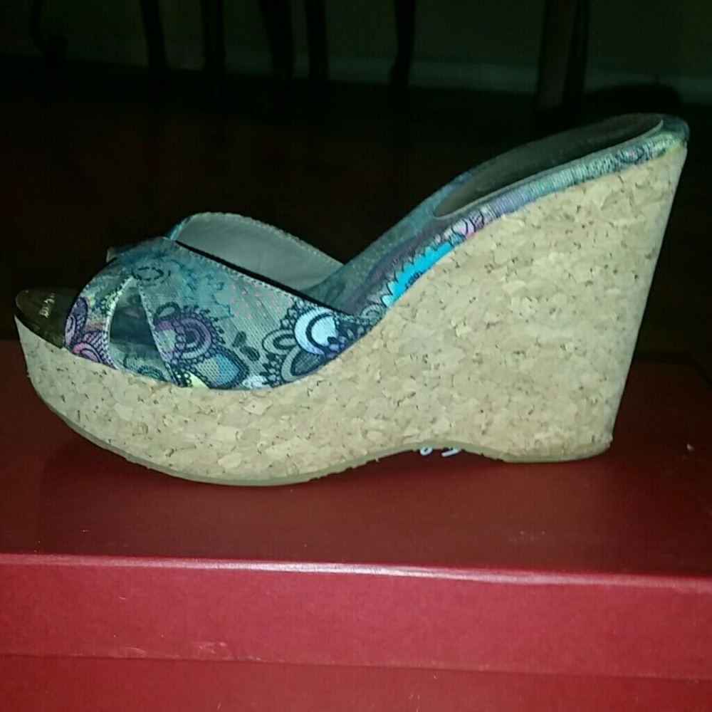 Jimmy Choo multi color cork wedge sandals