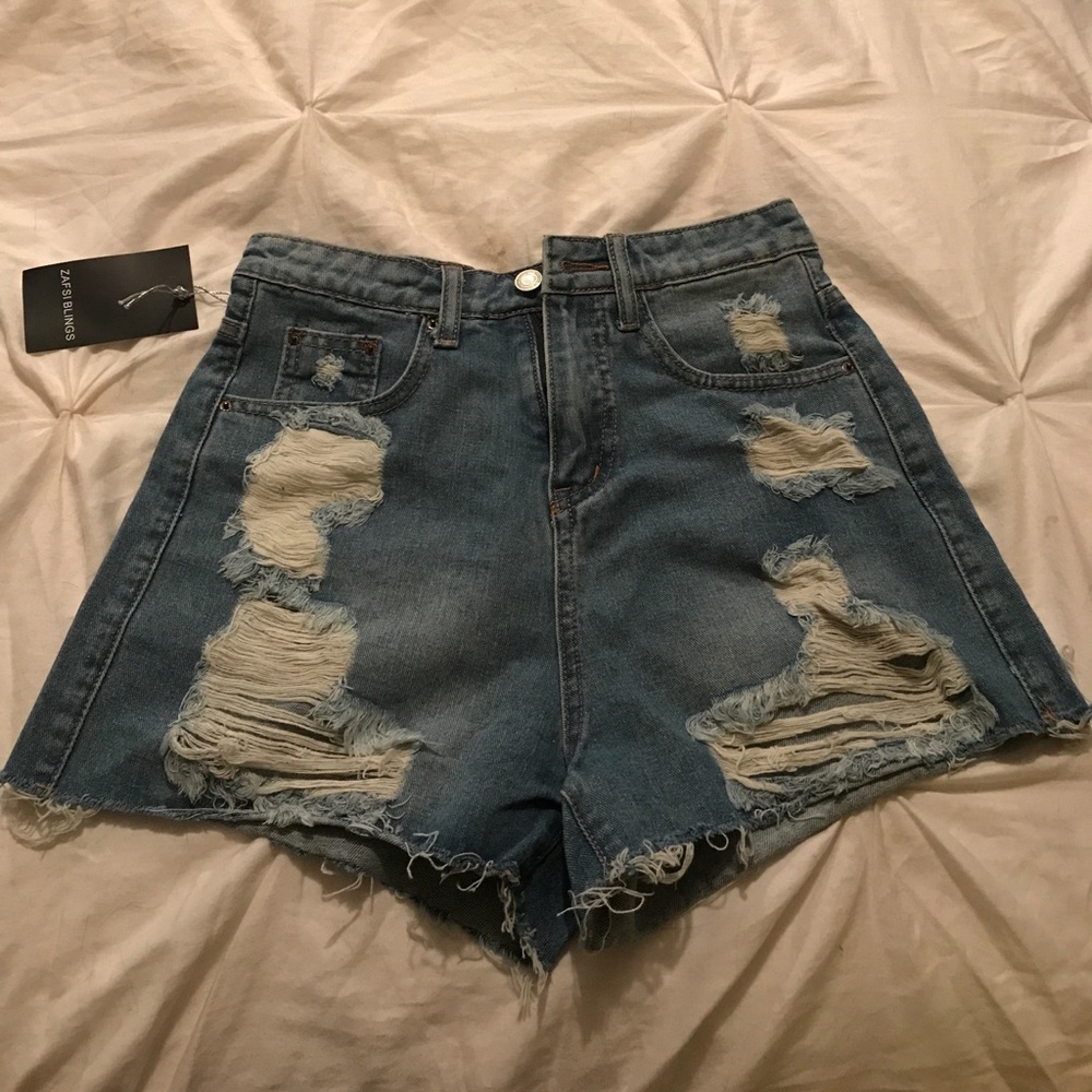 High Waisted Distressed Denim Cuttoff Shorts