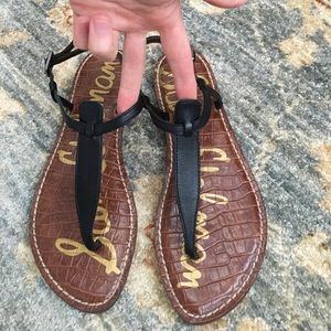 Black Leather T Strap Sandal