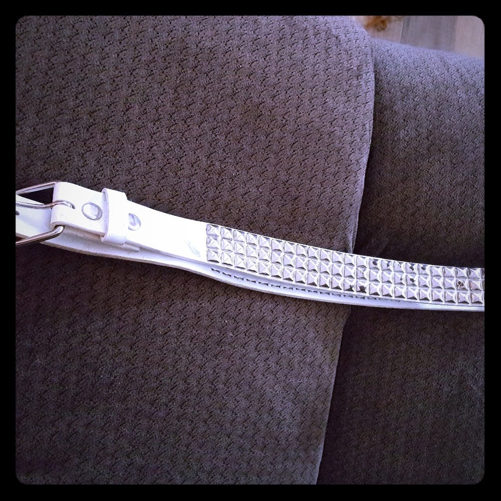 "3 for $15" white studded belt S