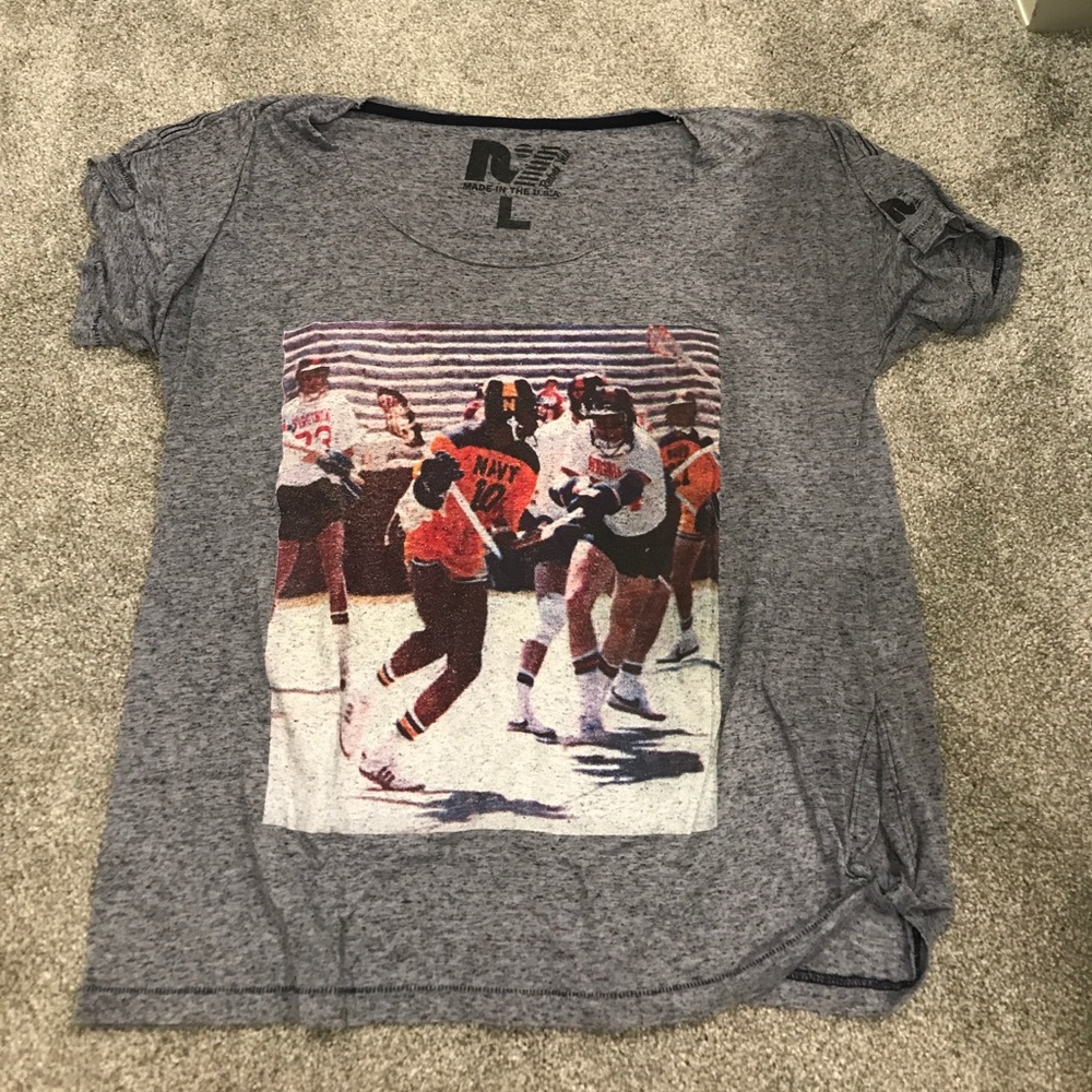 REBEL YELL NAVY DISTRESSED LACROSSE PLAYER TEE