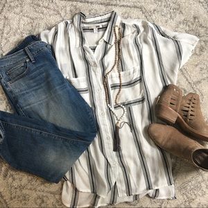 Amuse Society White Striped Button Down Top