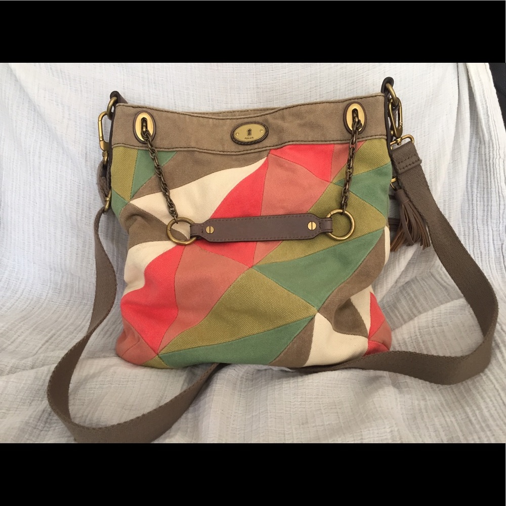 Fossil canvas patchwork cross body