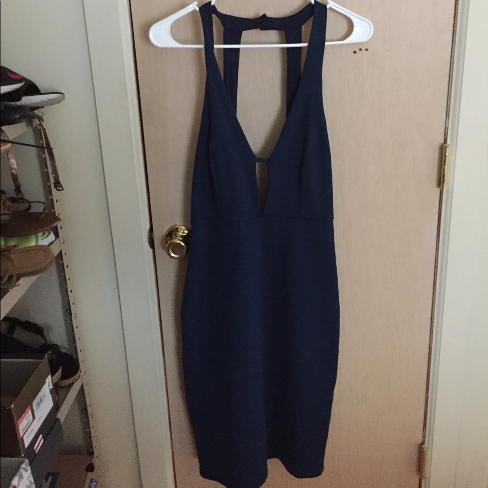 Solemio Deep cut Navy Blue Strappy Dress!