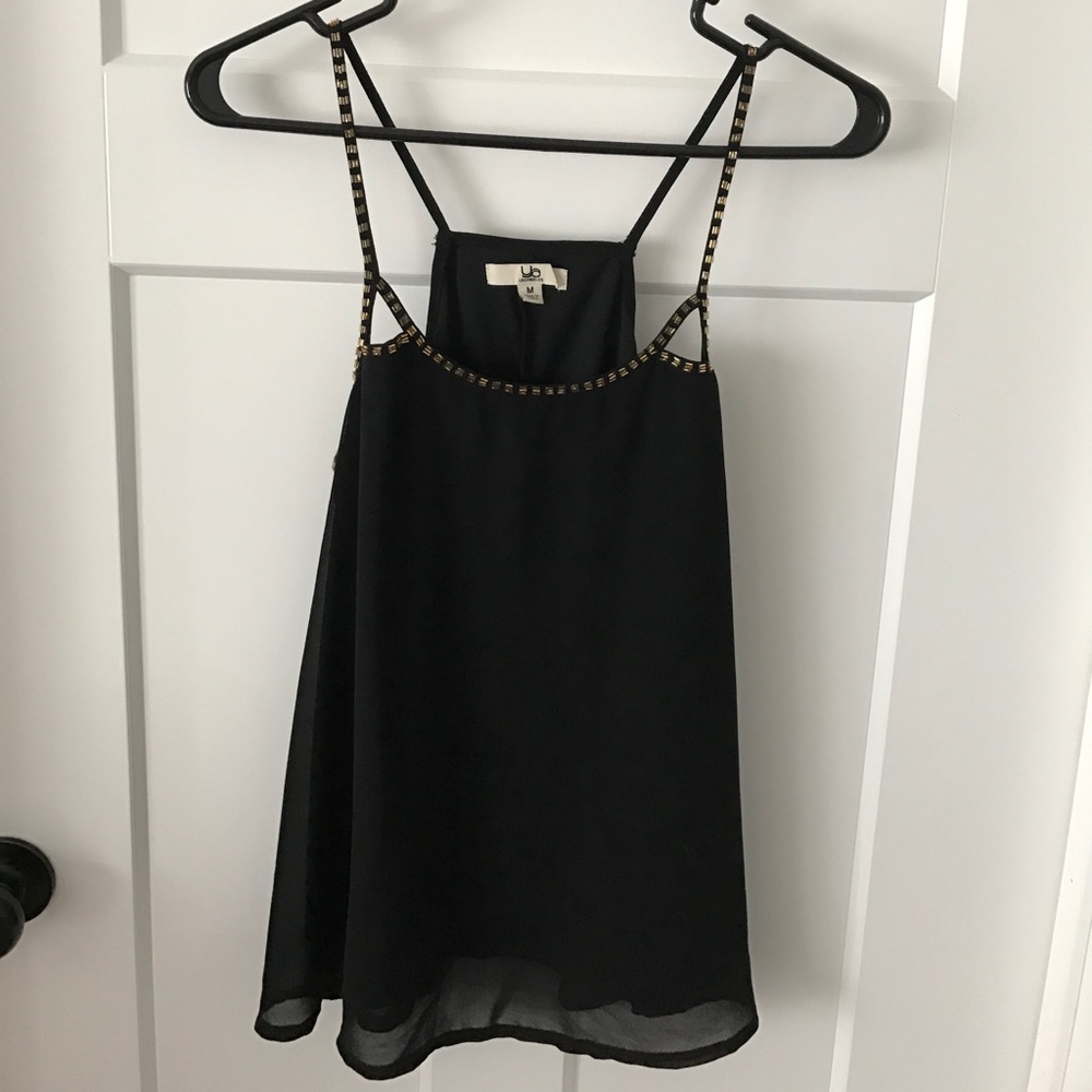 Flowey black tank with gold beaded accents