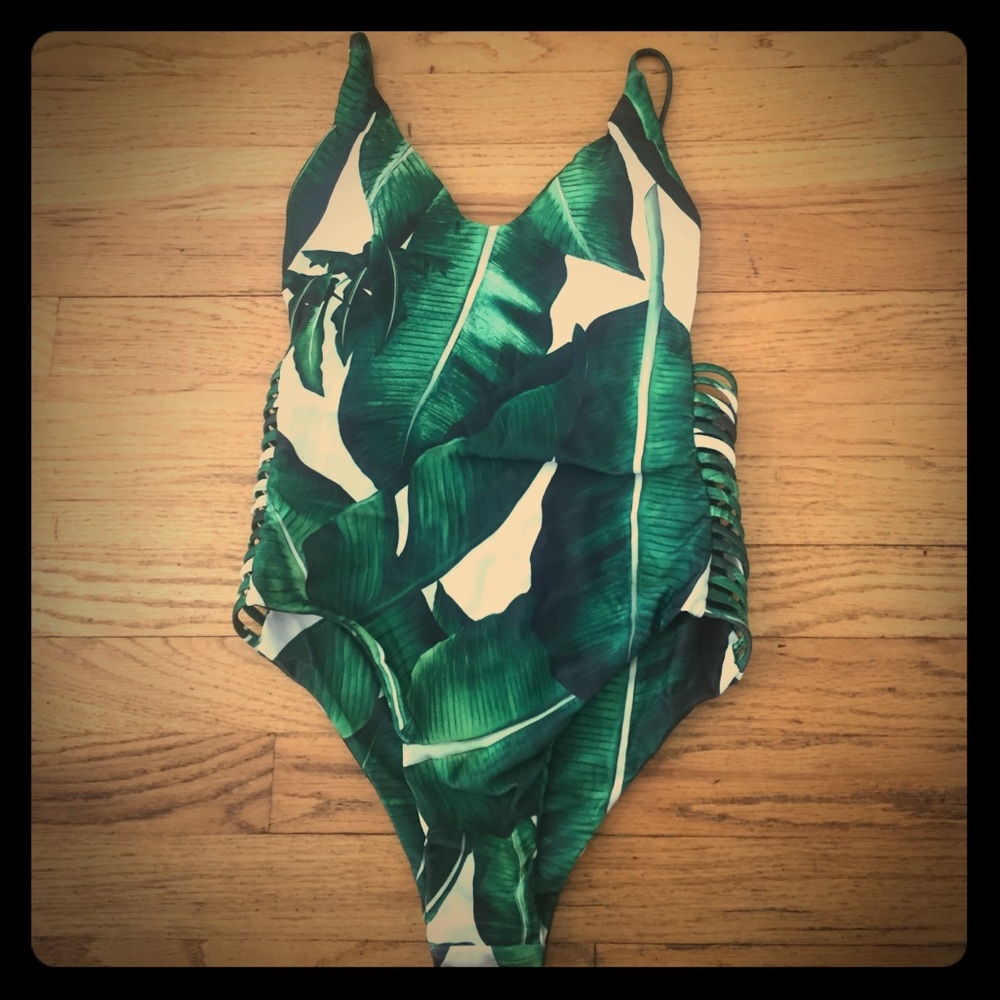 Banana leaf print one piece
