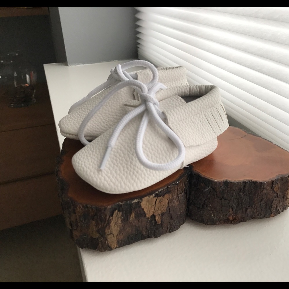 NBW Leather White Baby Moccasins - 6 - 12 months