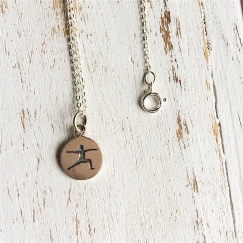 Beautiful Dainty Warrior II Yoga Charm Necklace