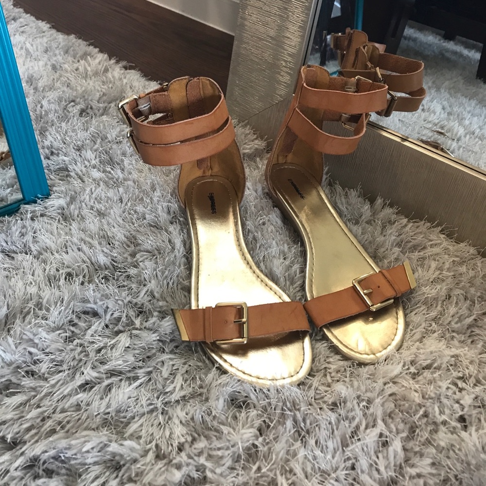 Tan and gold sandals