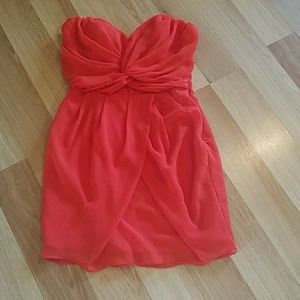 Bright Red/orange strapless sweetheart dress