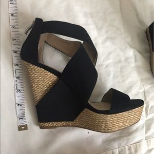 Justfab Black and Straw Wedges