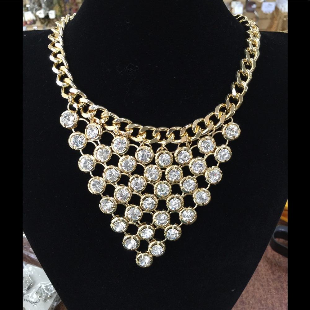 Gold rhinestone chain necklace