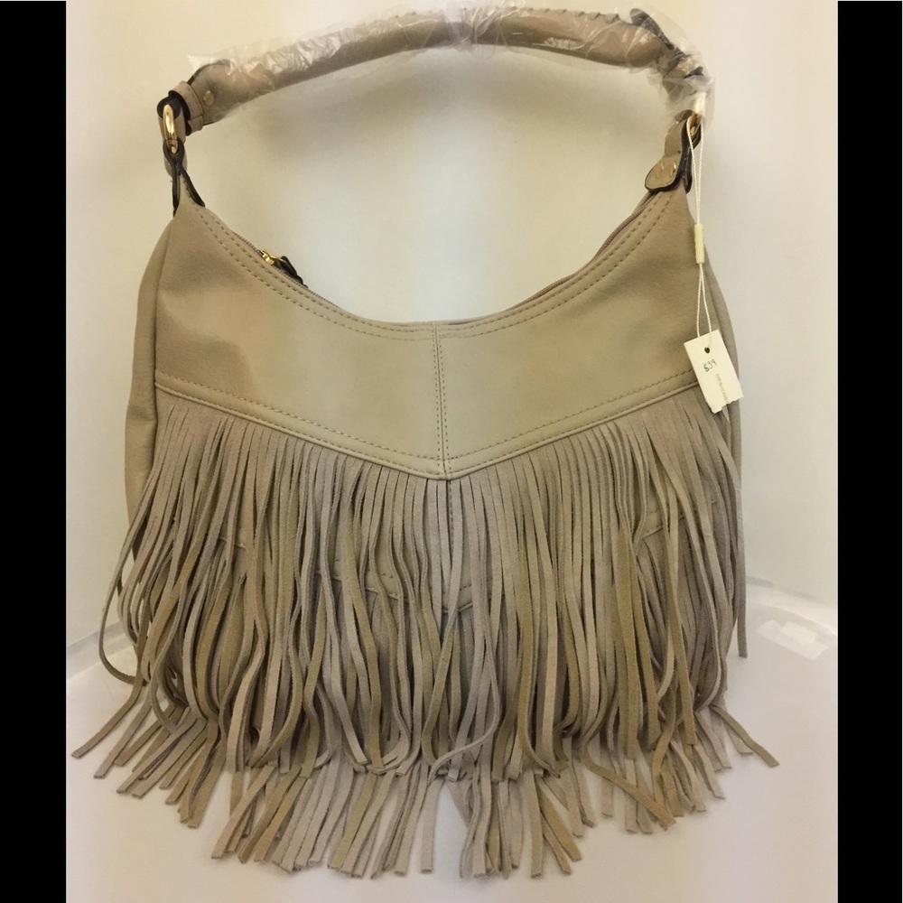 Tan fringes shoulder bag