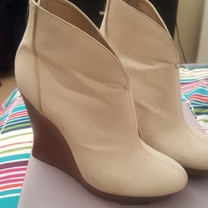 Beige Suede Wedge Half Boots