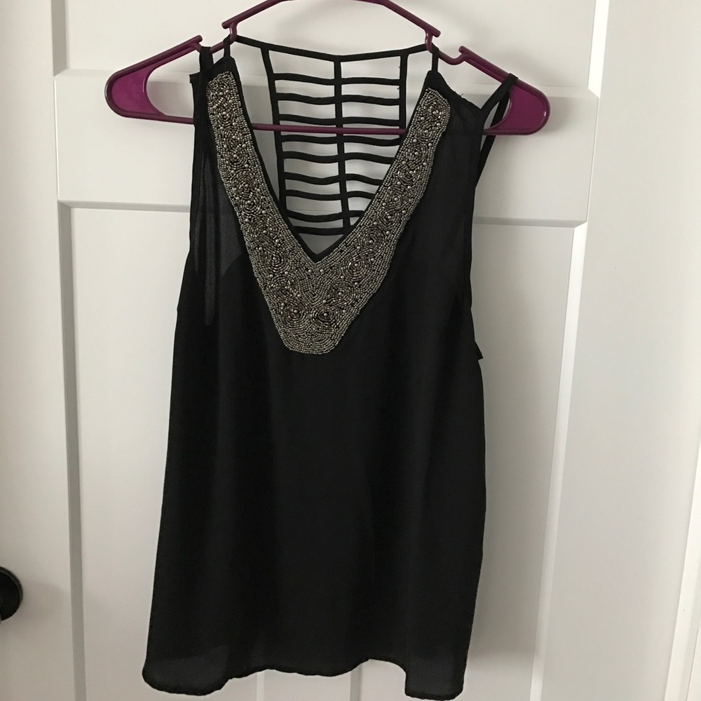 Black beaded tank with cute back accent