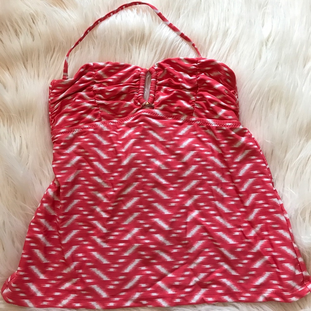 Coral and white printed tankini top