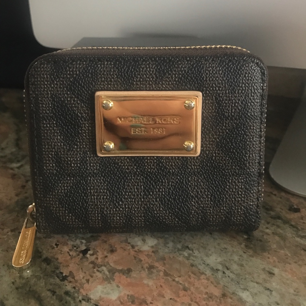 Michael Kors Brown MK Logo Small Zip around Wallet
