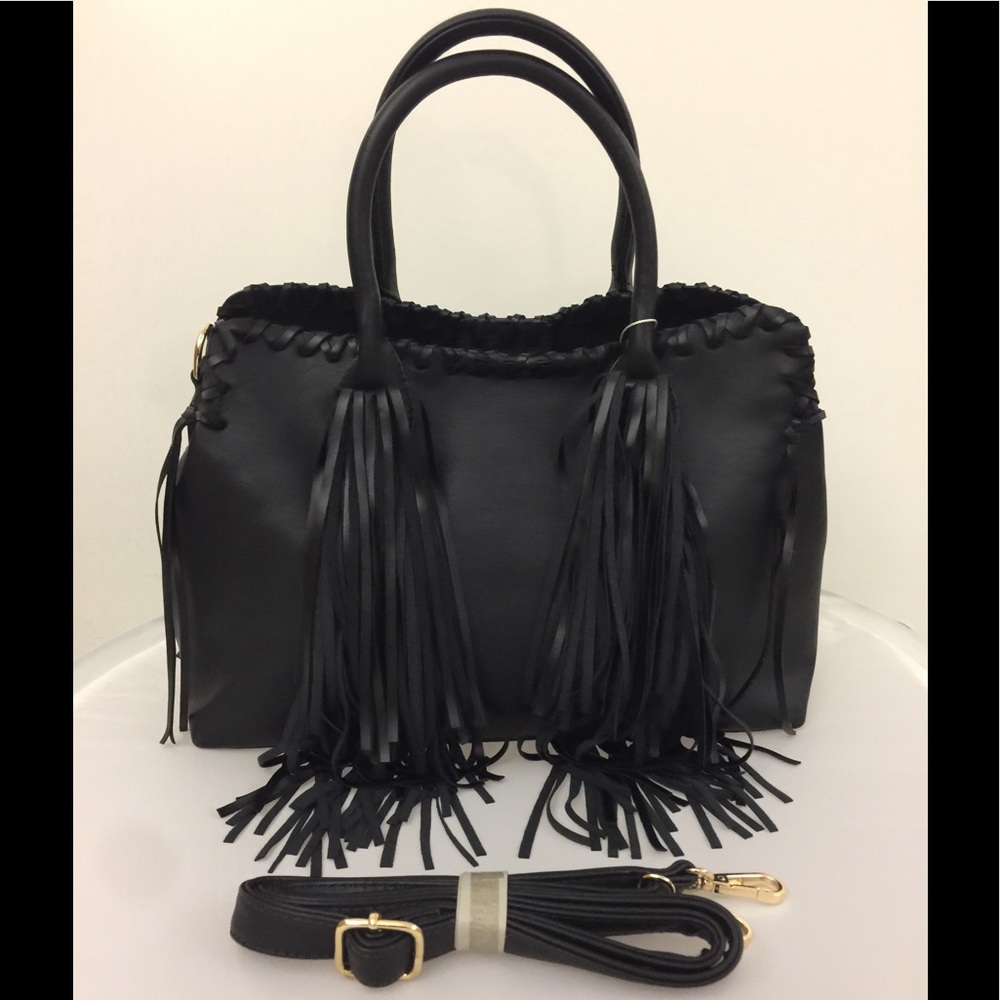Black fringe handbag