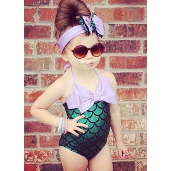 Toddler Mermaid Body Suit with Matching Headband - Picture 2 of 6