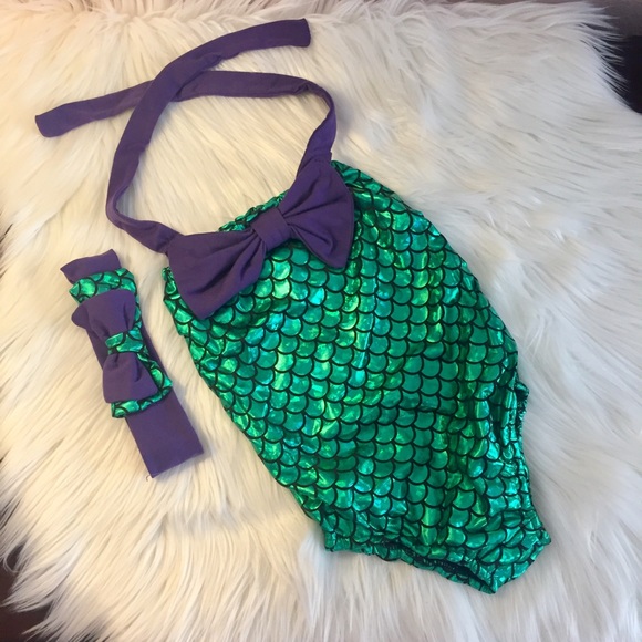 Toddler Mermaid Body Suit with Matching Headband - Picture 3 of 6