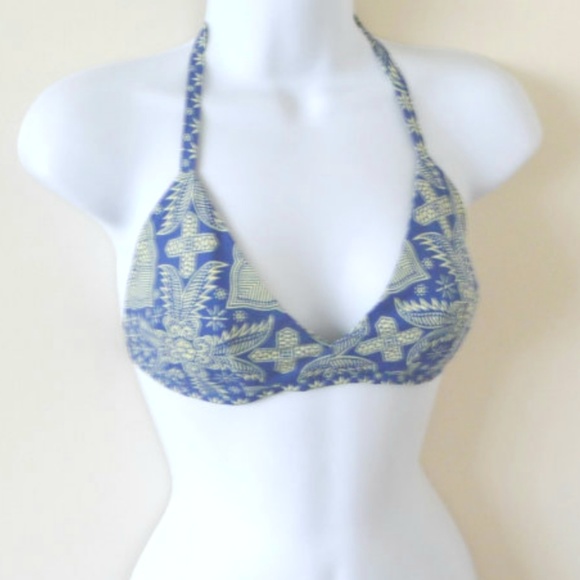 Reversible Bikini Top African Cotton Size Med Blue Yellow Pattern - Picture 3 of 8