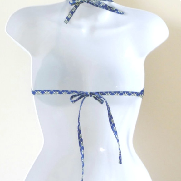 Reversible Bikini Top African Cotton Size Med Blue Yellow Pattern - Picture 4 of 8