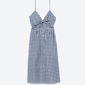 ZARA - NWT gingham blue tie front cutout dress