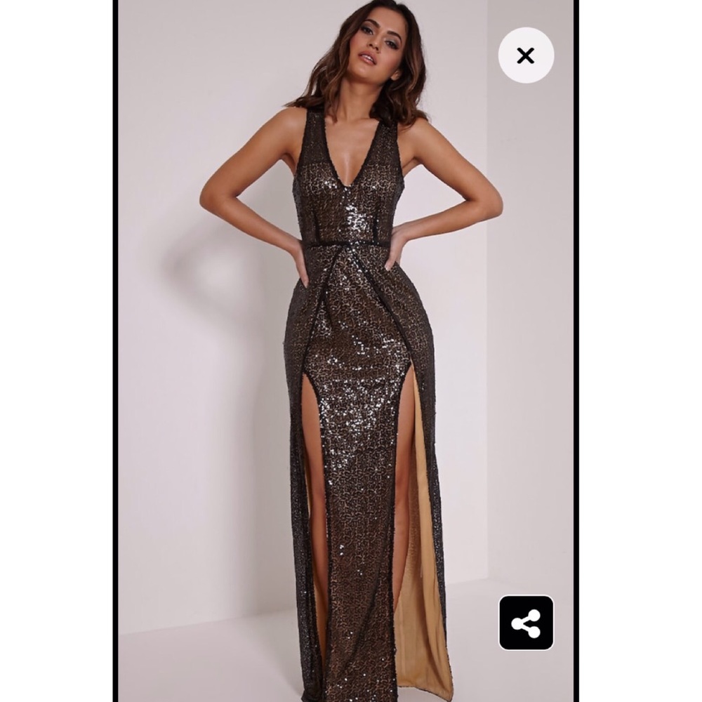 NWT Pretty Little Thing Black Sequin Evening Gown