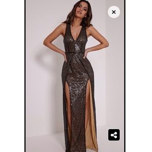 NWT Pretty Little Thing Black Sequin Evening Gown