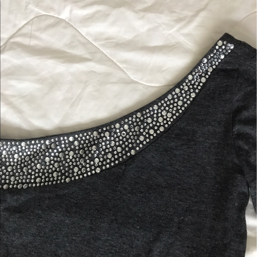 One shoulder top with crystal rhinestone details