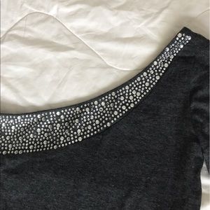 One shoulder top with crystal rhinestone details
