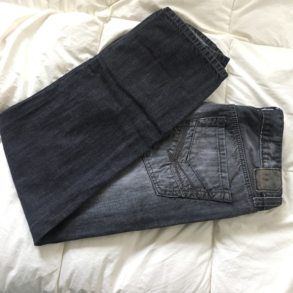 Gray Distressed Denim Cut & Sew Jeans