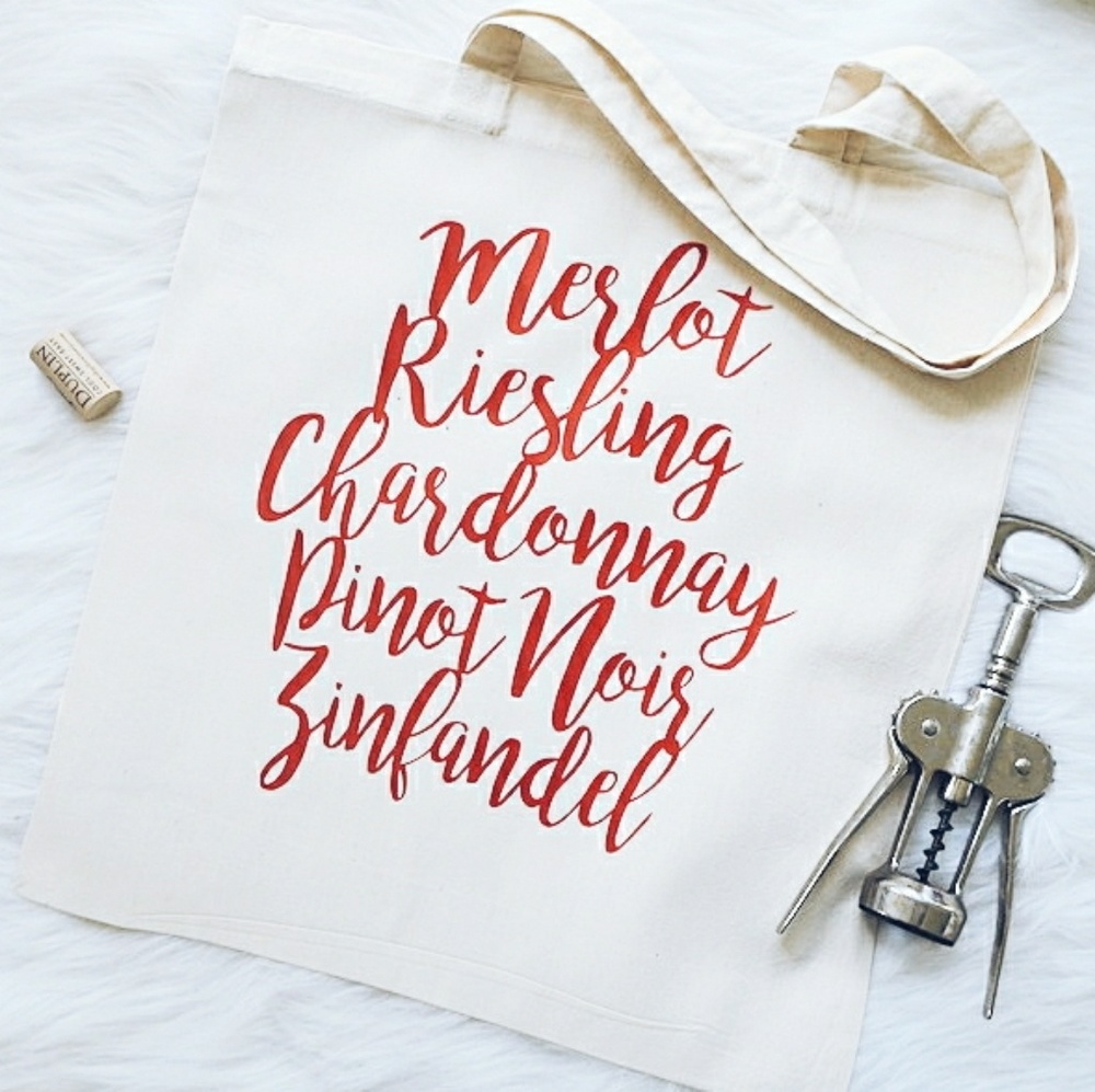 • Wholesale • Script Wine List Reusable Tote Bags