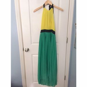 Green and yellow hi low halter top dress