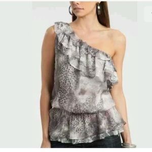 NWT GUESS ONE SHOULDER LEOPARD PRINT SHEER TOP SZS