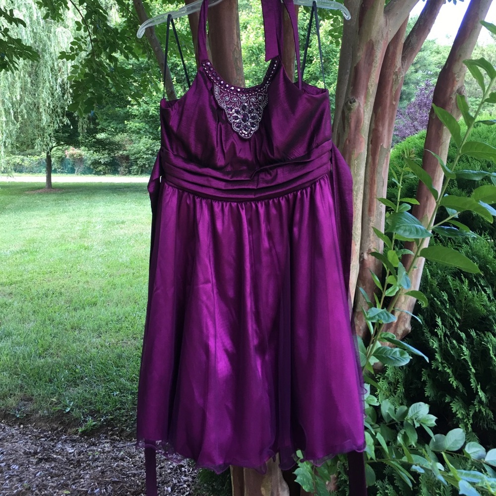 Embellished merlot cocktail dress