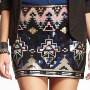 EXPRESS - sequin Aztec mini skirt - purple black