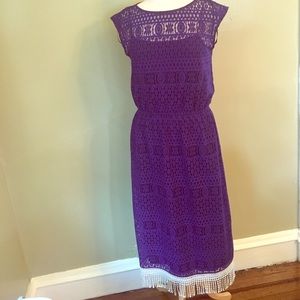 Purple Maxi Lace Dress with white trim