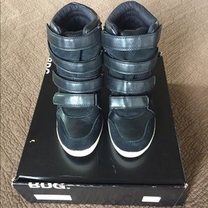 Urban Outfitters multi-strap black velcro wedge