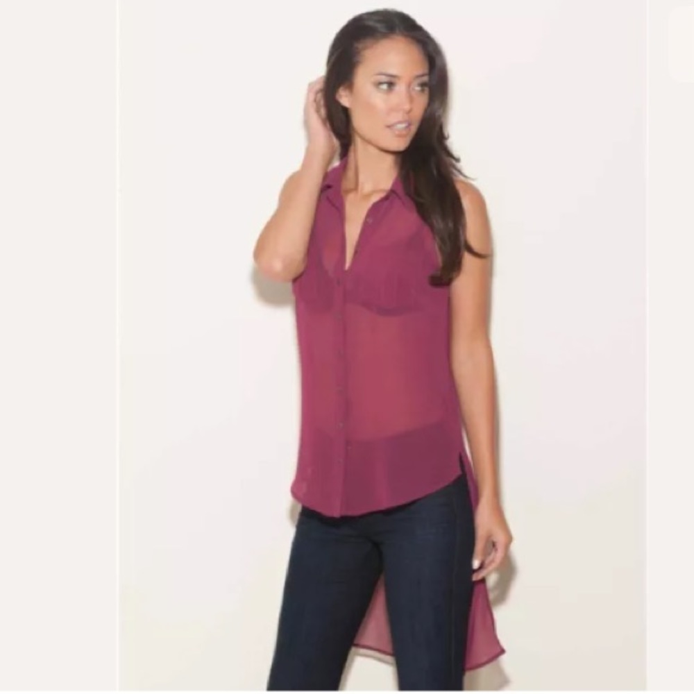 NWOT GUESS HEATHER SLEEVELESS HI-LOW SHEER TOP