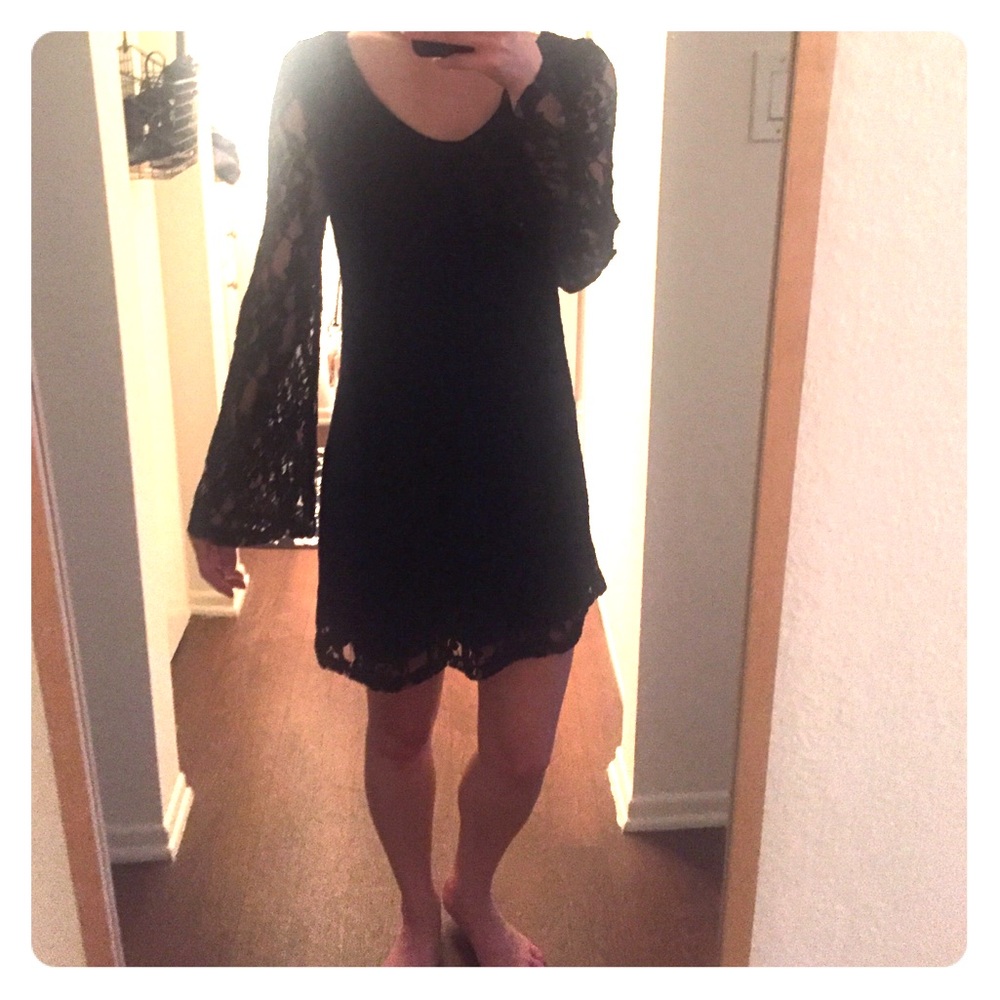 NWOT Black Lace Bell Sleeve Dress