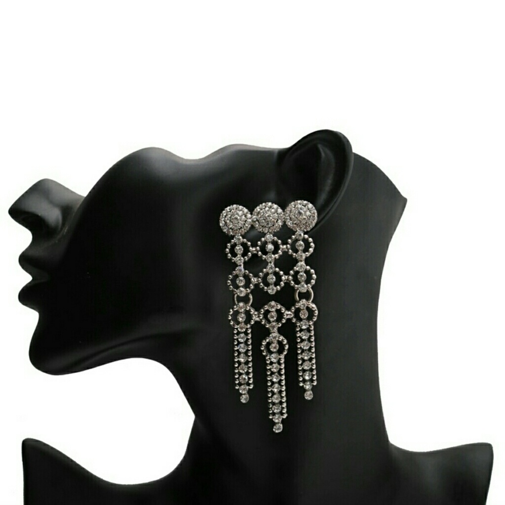 NEW Vintage silver crystal stone dangle earrings