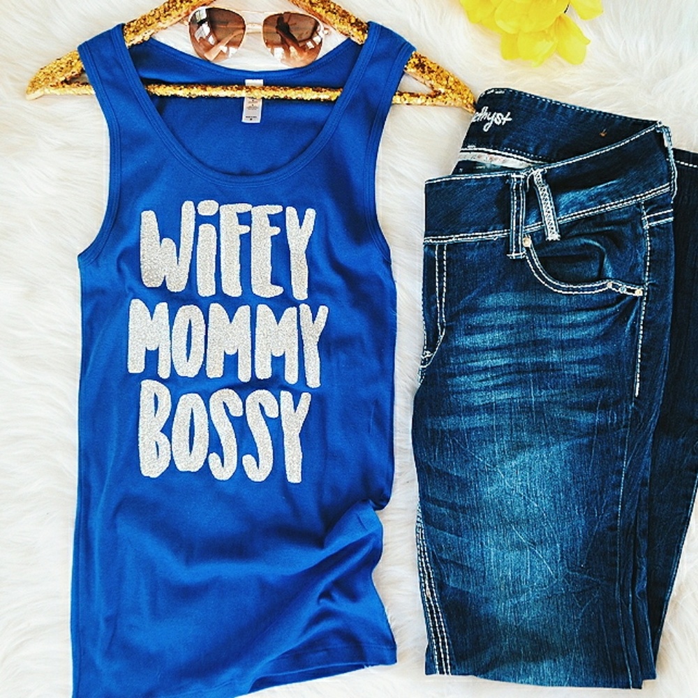 • Wholesale • Wifey Mommy Bossy Glitter Tank Top