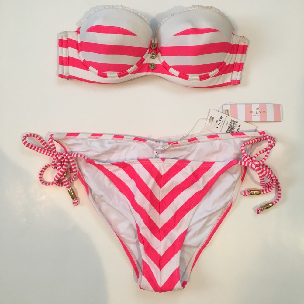PILYQ STRIPED BANDEAU BIKINI
