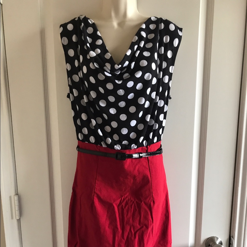 Black, White, Polka Dot and Red Dress