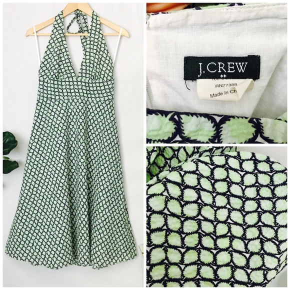 SOLD JCREW V-Neckline Halter Leaf Print Dress - Picture 2 of 8